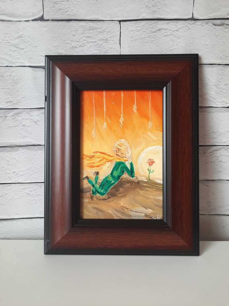 The little prince oil painting Small oil painting - 海報/掛畫/掛布 - 木頭 橘色
