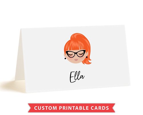 Draw me, please! Plrintable Place cards with custom portraits. Cartoon Portrait table Card.