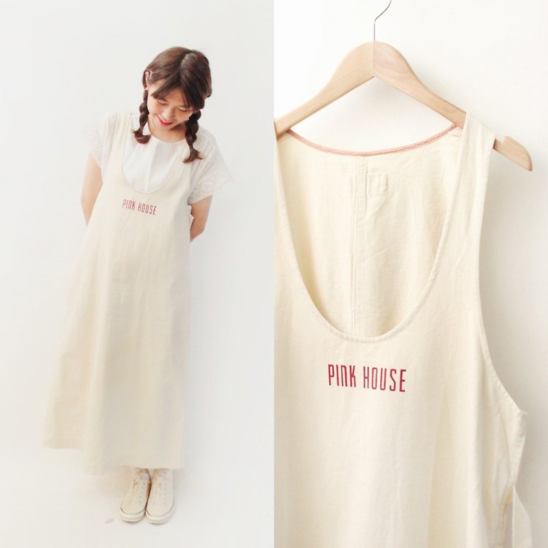 Retro summer simple and lovely long version of the beige white dress with a vintage dress - One Piece Dresses - Cotton & Hemp White