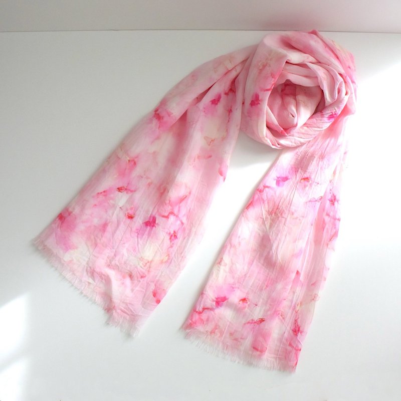 Cherry Blossom Snow Alcohol Ink Art Large Rayon Chiffon Stole - ผ้าพันคอถัก - วัสดุอีโค สึชมพู