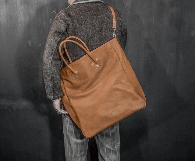 Leather Tote Vegetable Tanned Leather Tote Bag - Yellow