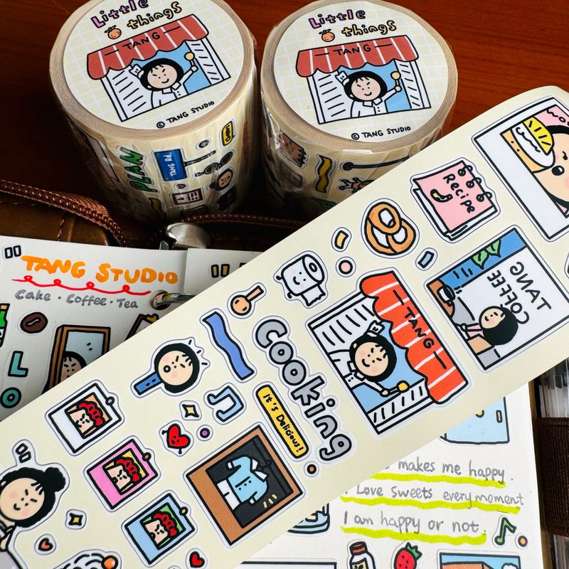 【唐小糖】Little things貼紙卷/5cm寬度貼紙卷/自帶模切線 - 膠紙/膠帶/紙膠帶 - 紙 多色