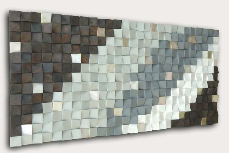 mosaic wall hanging, textured wood wall art, wood wall decor gray brown - Wall Décor - Wood Gray