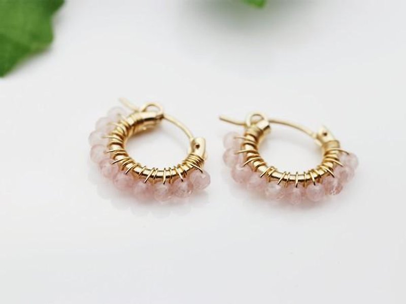 Symbol of beauty Rose quartz hoop earrings Clip-On changeable October birthstone - ต่างหู - เครื่องเพชรพลอย สึชมพู