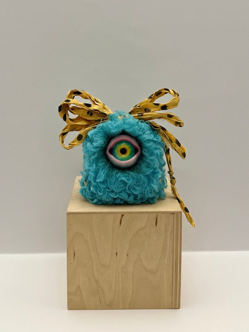 Blue curly Bubble - cyclops doll, plush egg _ MADE-TO-ORDER! - 公仔/玩偶 - 其他材質 藍色