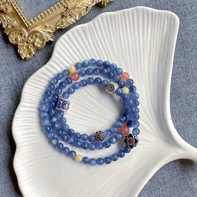 Natural Stone Old Silver Multi-circle Bracelet // Mountain and Jewelry Handmade DIY Original Customization - Bracelets - Crystal Blue