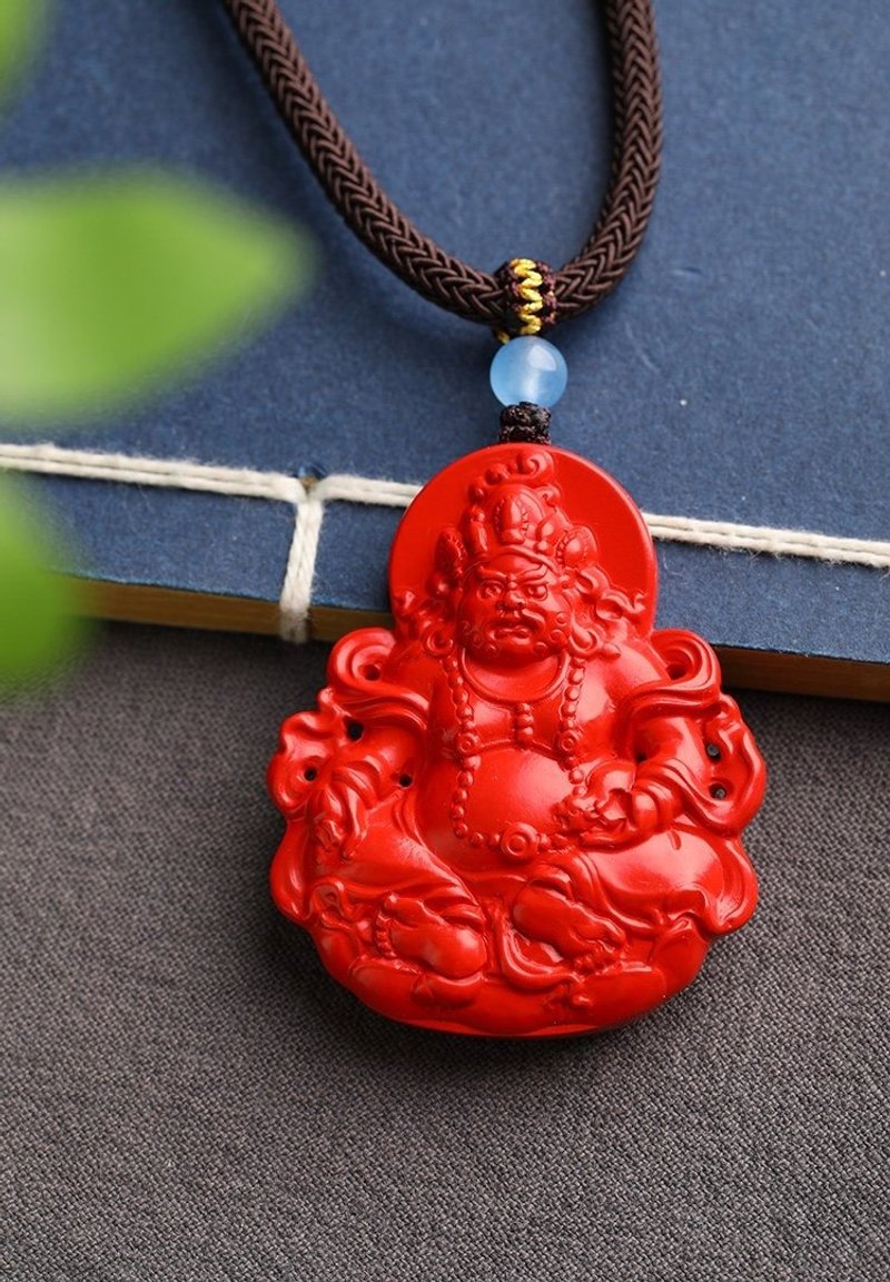 Natural cinnabar fine red sand yellow God of Wealth pendant fine cinnabar content up to 95% or more - Keychains - Gemstone 