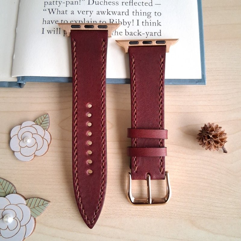 apple watch皮革錶帶 / 手工製作 / 高貴內斂酒紅色 - 錶帶 - 真皮 