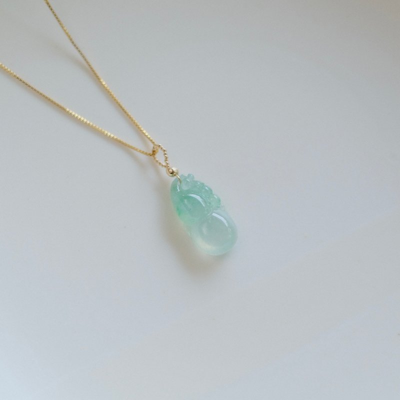 Nian Cui - Natural Burmese Jadeite - High Ice Shining Sweet Green with Yang Green Gourd Pendant - Necklaces - Jade Green