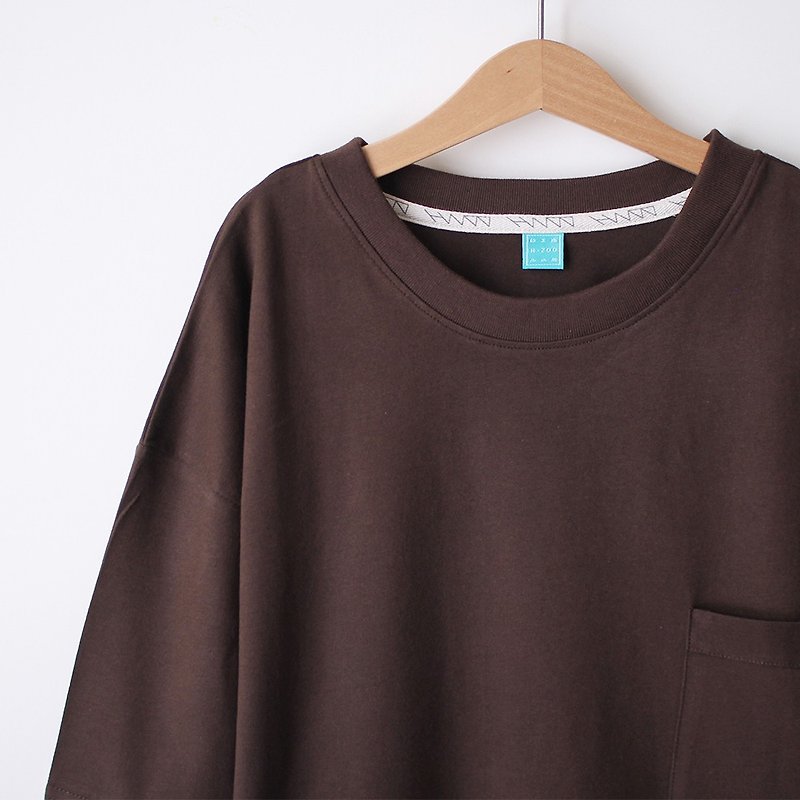 Short Loose Drop Shoulder Cotton Plain Pocket Tee-Coffee - Women's T-Shirts - Cotton & Hemp Brown