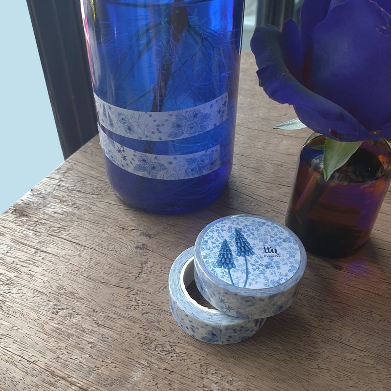 Masking tape floral, paper tape, Indigo - Blue shade - 紙膠帶/和紙/PET - 紙 藍色