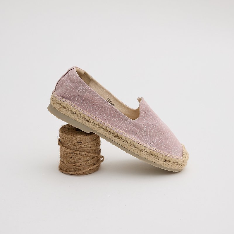 台湾製の生地で手縫いの靴作り エスパドリーユ - スリッポン - コットン・麻 ピンク