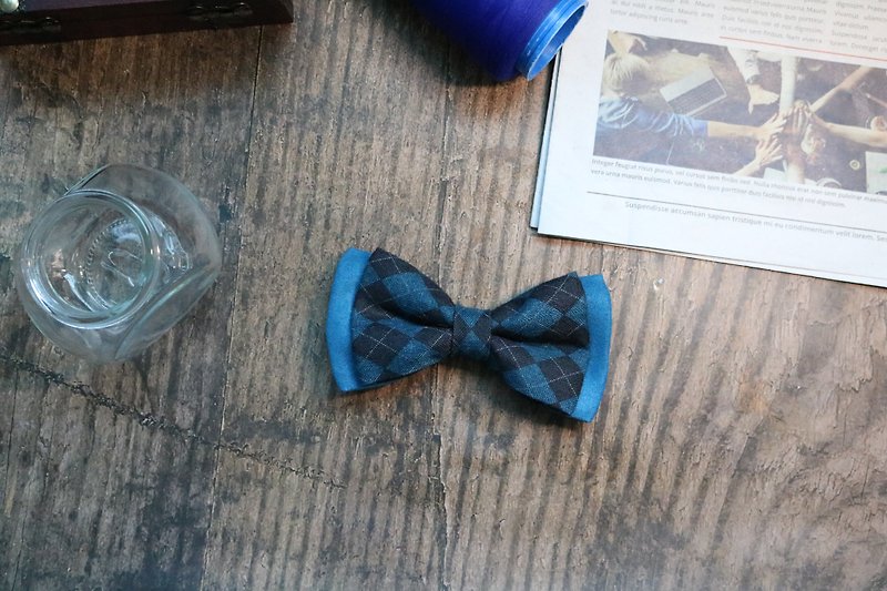 Blue English Lattice Double Tie British Wind Bow - Ties & Tie Clips - Polyester Multicolor