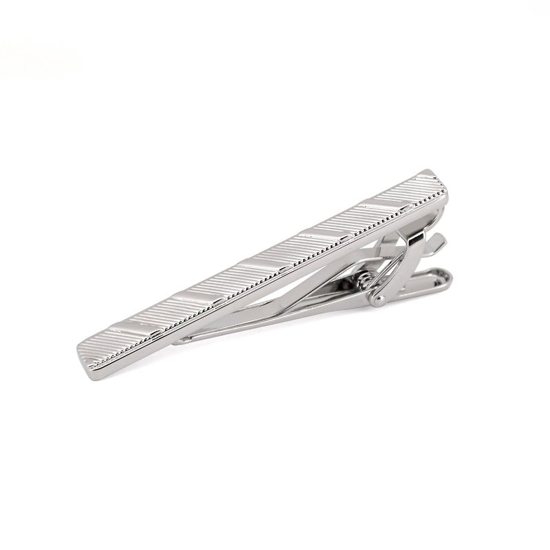 Silver Tie Clip with Ribbed Lines Design 5.5cm - เนคไท/ที่หนีบเนคไท - อลูมิเนียมอัลลอยด์ สีเงิน