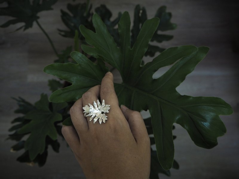 . on vegetation. NO.12 Little Angel Philodendron Open Ring/925 Silver - แหวนทั่วไป - เงินแท้ สีเงิน