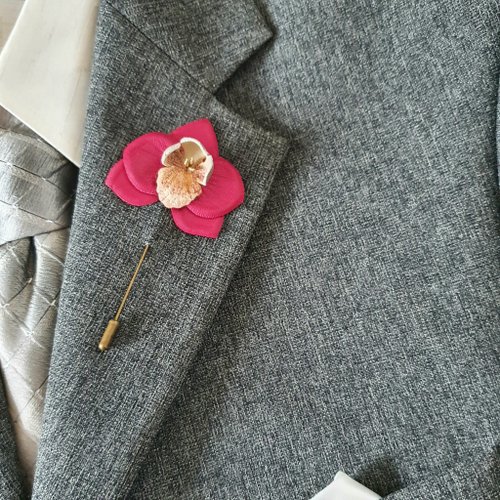 Leather Novel Mens lapel pin leather flower orchid, Fathers day gift for him