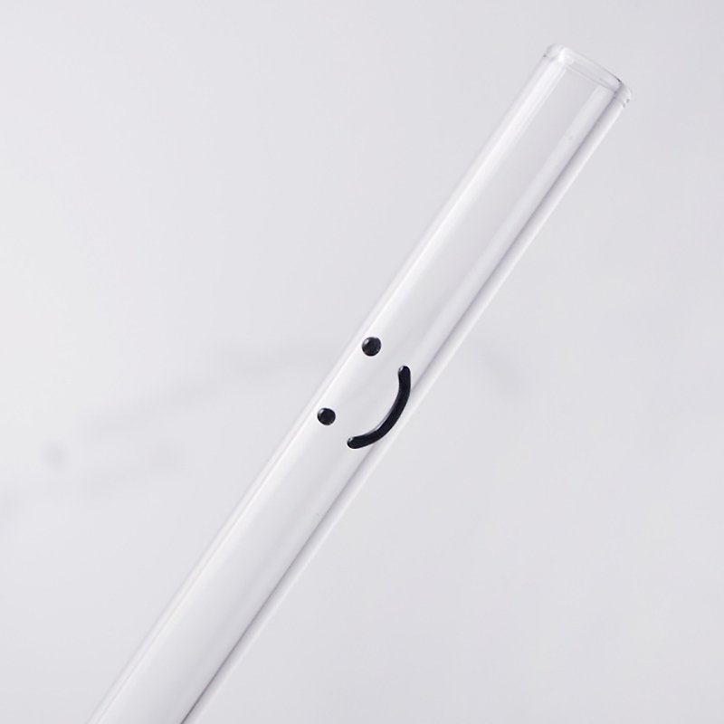 20cm (caliber 1cm) flat smile smiley glass straw love earth (with cleaning brush) - Reusable Straws - Glass White
