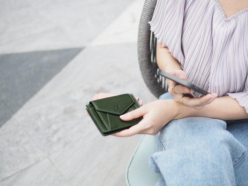 Daily (Forest) : Mini wallet, short wallet, cow leather, Green - 錢包/皮夾/長短夾 - 真皮 綠色