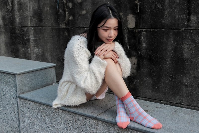 unni田園花邊推推襪-棉襪 中筒襪 襪子 鞋履襪品 sock 女襪 透氣 - 襪子 - 棉．麻 藍色