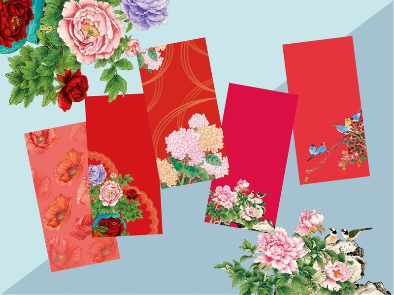 Flowers blooming wealth art red envelope set - Chinese New Year - Paper Red