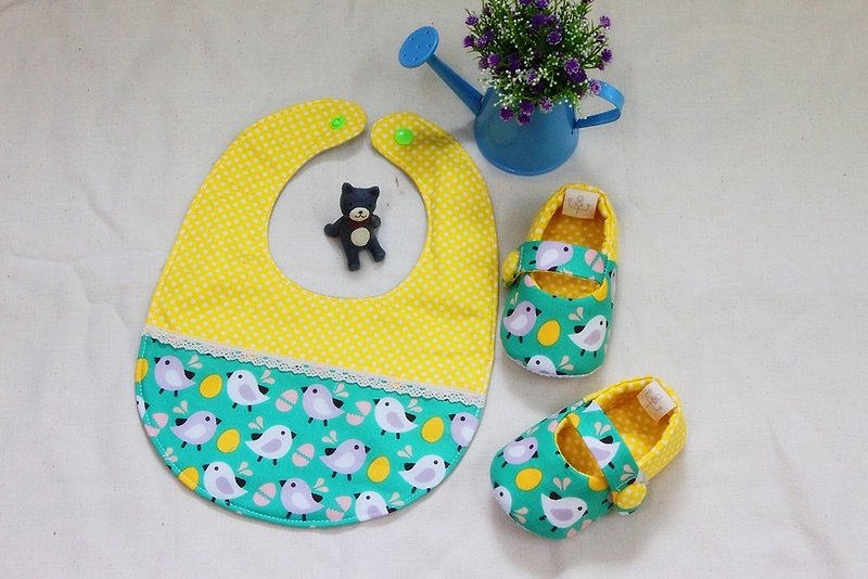 Cute little chicken shoes + full moon gift. Full moon gift (lake green) - Baby Gift Sets - Cotton & Hemp 