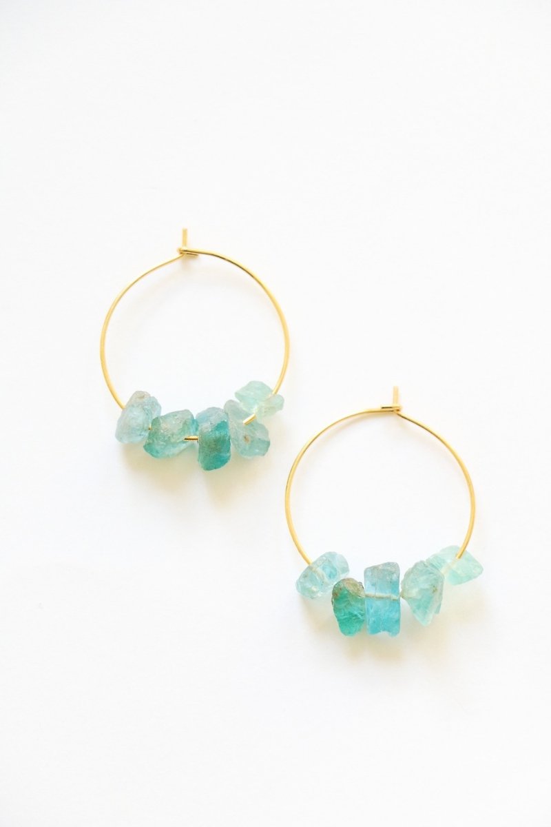 Blue apatite hoop earrings - 18k gold plated earrings - Earrings & Clip-ons - Gemstone Blue