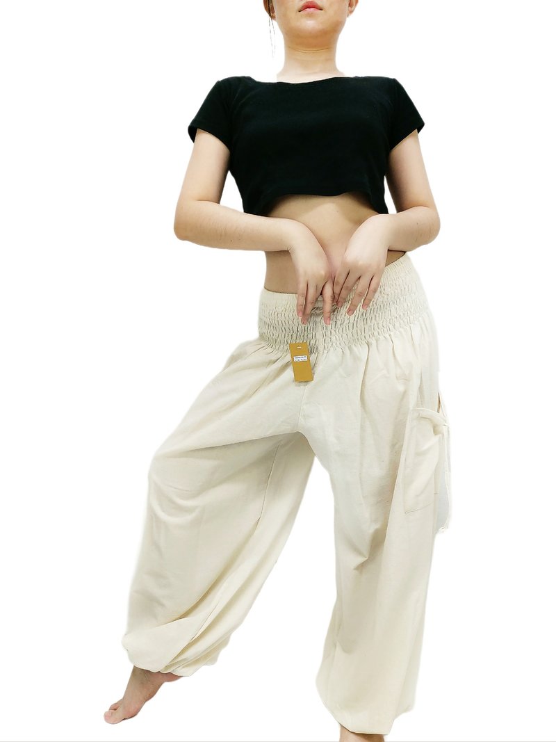 Women Harem Pants Aladdin Pants Unisex Trouser Thai Cotton Pants Ivory - 女長褲 - 棉．麻 藍色