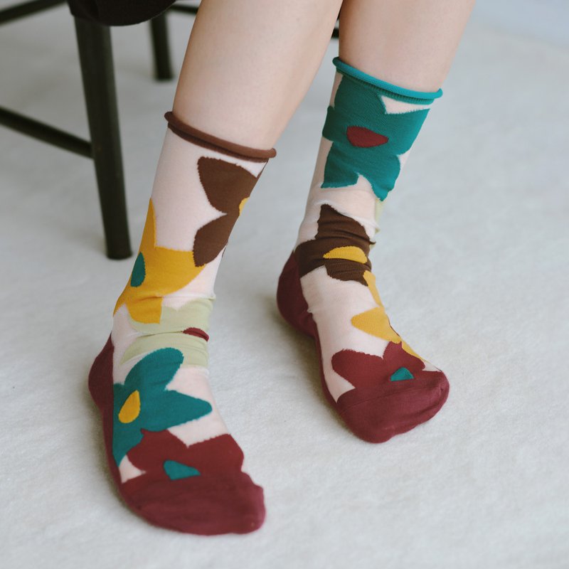 ウィンディ フラワー・ windy_flower / organic cotton  /socks - 襪子 - 棉．麻 紫色