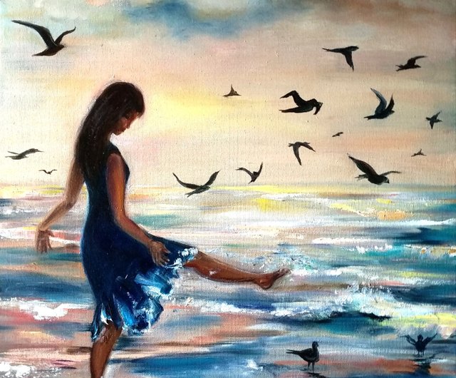 開運】風水画「少女と海」