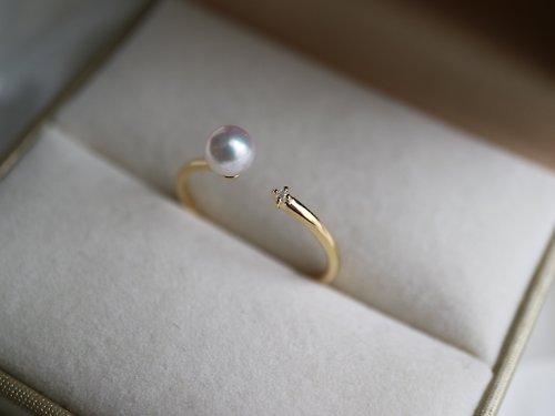KOKO PEARL JEWELRY 日本直郵 akoya珍珠 18k金戒指 禮物 海水珍珠 鑲鑽開口設計