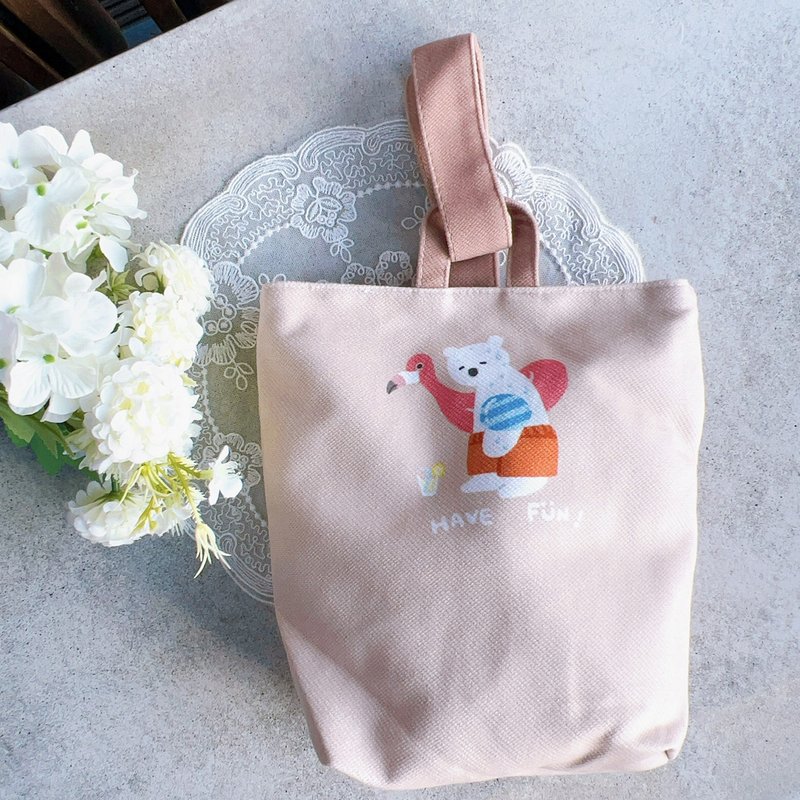 ホッキョクグマ ハンドバッグ ドリンクホルダー 癒やし オリジナルデザイン トートバッグ fluffyfruity - トートバッグ・ハンドバッグ - コットン・麻 ブラウン