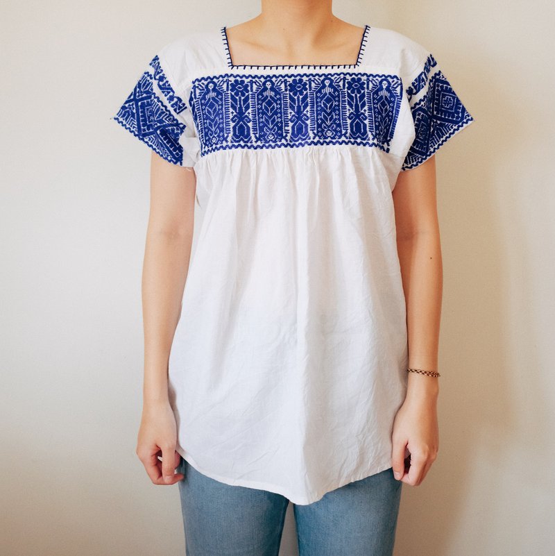 ヴィンテージメキシコの部族の手刺繍トップ - トップス - コットン・麻 