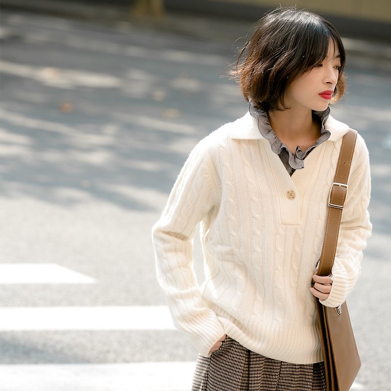 Vertical stripe pattern sweater - white | sweater | sweater | winter | wool | Sora-396 - Women's Sweaters - Wool White
