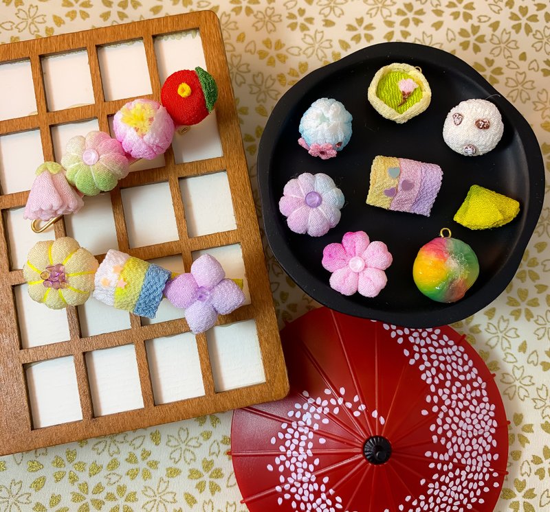 (點心 和菓子) 細工布花 側髮夾 自選 趣緻可愛 和風 - 髮夾/髮圈 - 其他人造纖維 多色