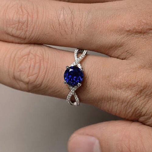homejewgem 6.5 mm. Natural blue sapphier ring silver sterling size 7.0 free resize