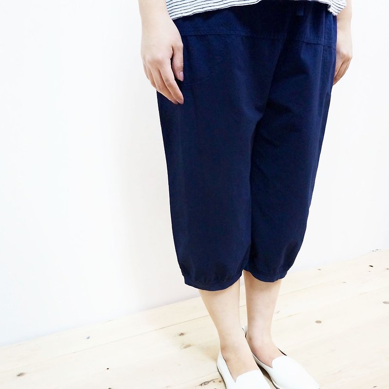 【Qi Wu 8x MIT】 cotton leisure 6 pants (dark blue) - กางเกงขายาว - ผ้าฝ้าย/ผ้าลินิน สีน้ำเงิน