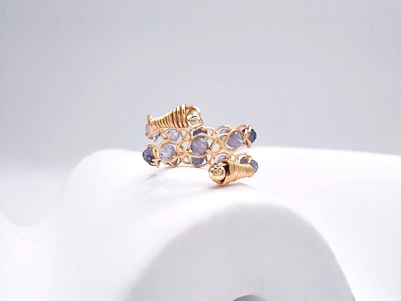 Braided | Iolite, Gold Color, Wire Braid, Adjustable ring - แหวนทั่วไป - คริสตัล สีม่วง