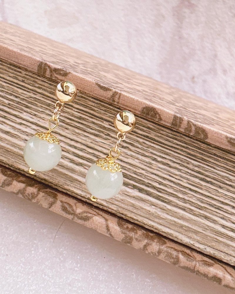 C&W Natural Hetian Jade Classic Temperament Versatile S925 Ball Bead Earrings and Earrings - Earrings & Clip-ons - Jade Gold