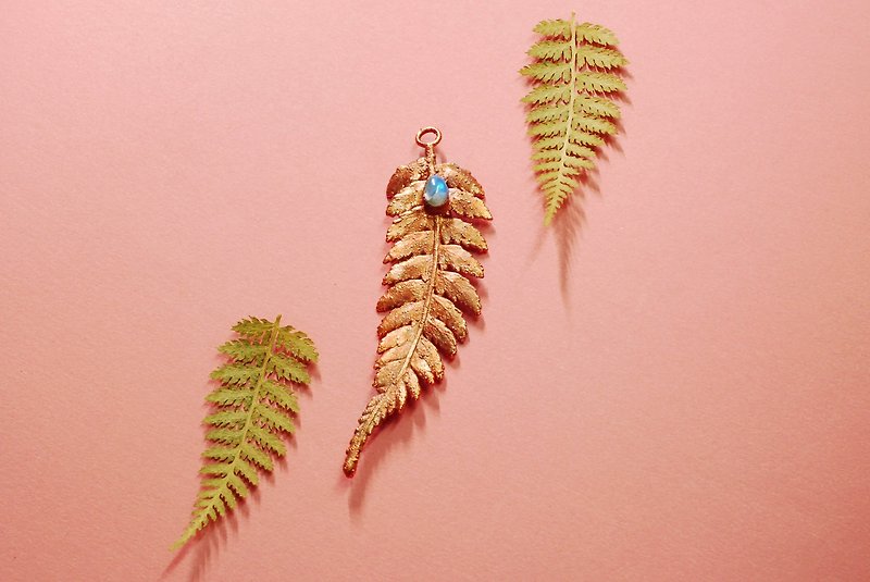Real Fern Moonstone Necklace - Necklaces - Copper & Brass Blue