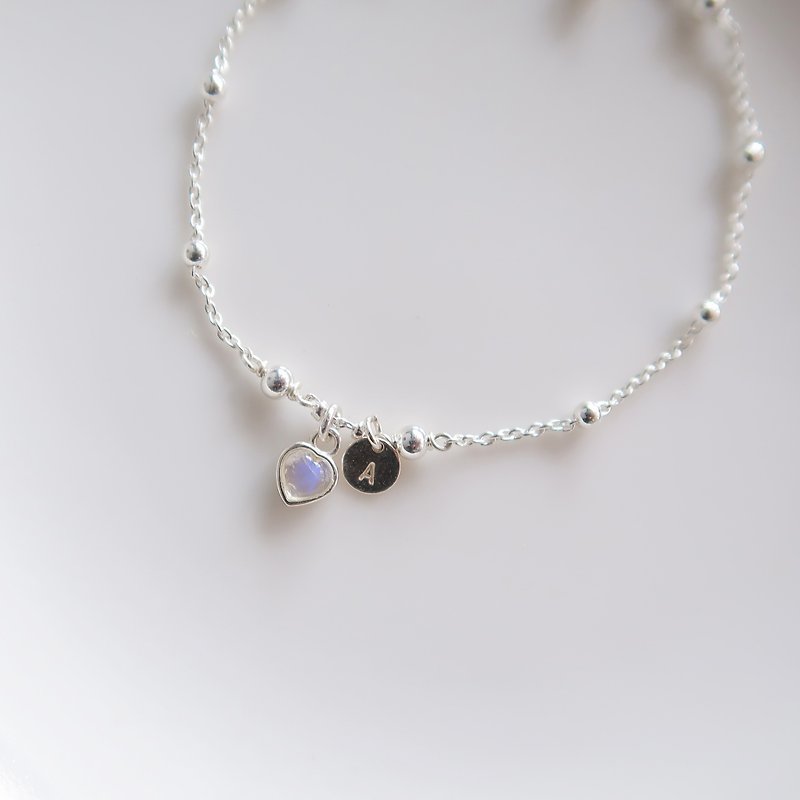 925 sterling silver love moonstone dot chain customized engraving bracelet free gift packaging - สร้อยข้อมือ - เงินแท้ ขาว