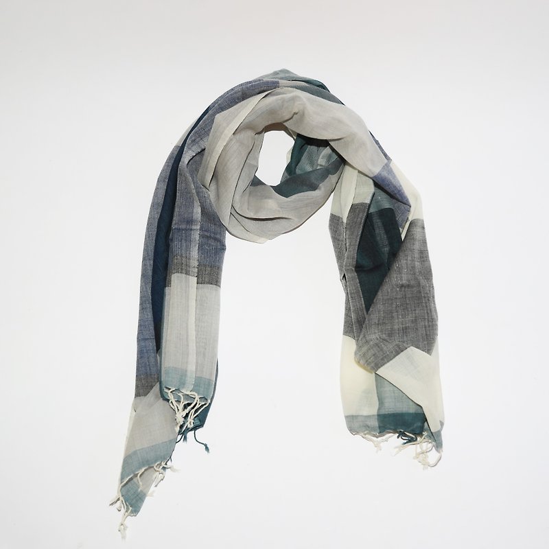 Wool scarf _ blue gray large plaid _ fair trade - Knit Scarves & Wraps - Wool Multicolor