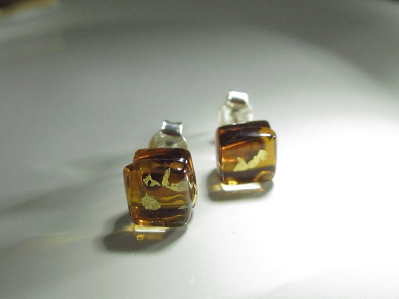 × | gold series | × glass earrings - STN Brown coffee - [] type - Earrings & Clip-ons - Glass Brown