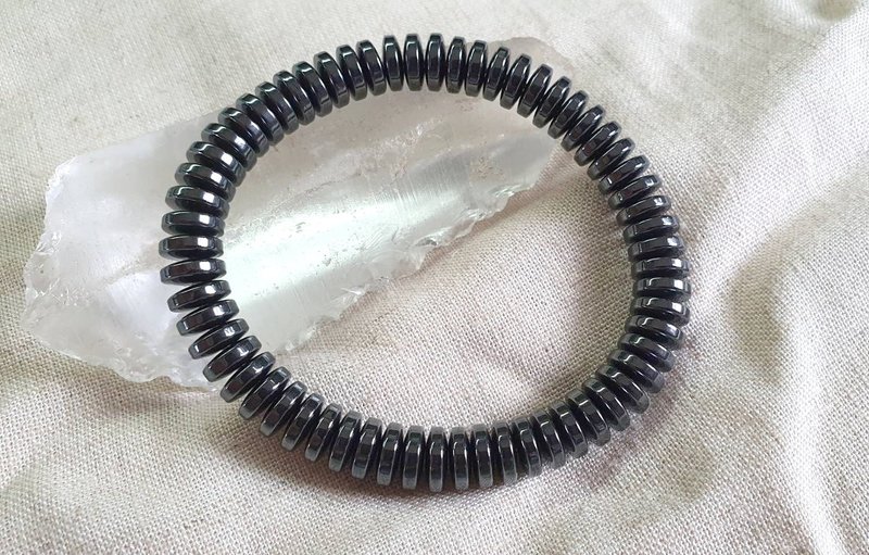 CJ71。赤鐵礦盤珠手珠 - 手鍊/手環 - 半寶石 黑色