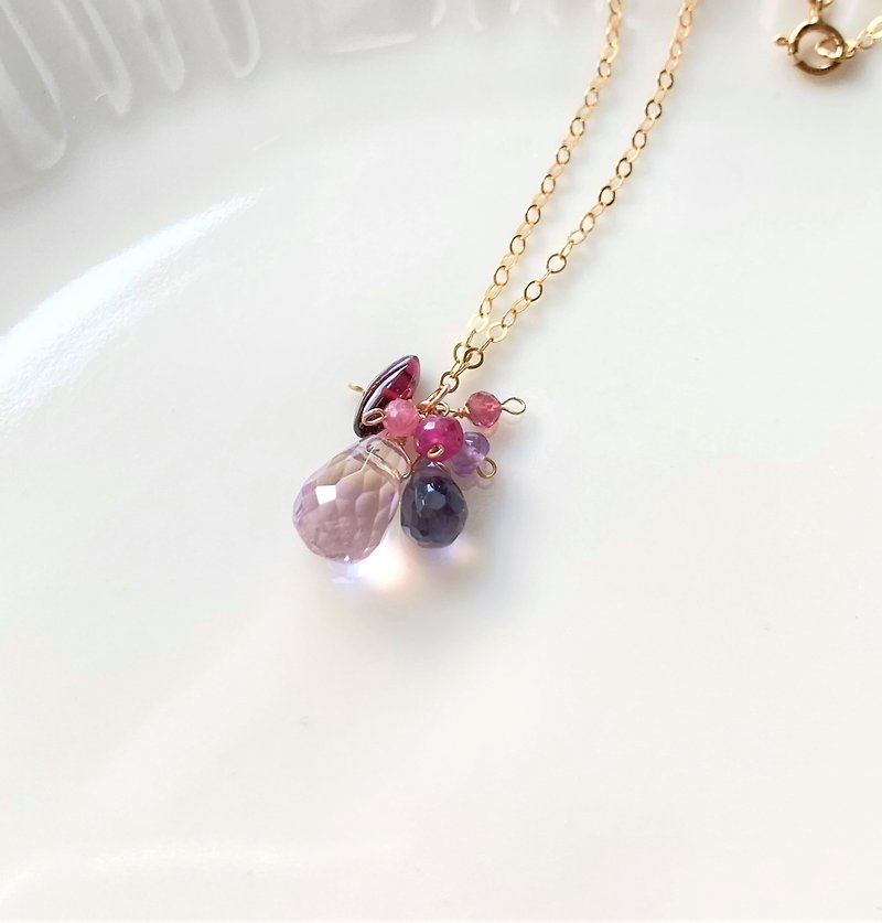 野莓塔 14KGF 紫黃晶 堇青石 紅寶石 項鍊 - 項鍊 - 寶石 紫色
