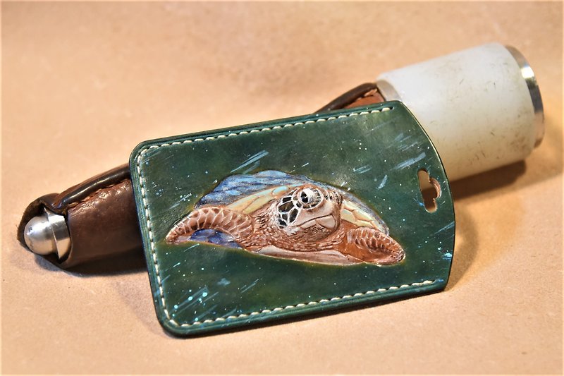 Crazy Leather Taiwan Series Leather Carving Certificate Set-Turtle / Green Turtle - ID & Badge Holders - Genuine Leather Transparent
