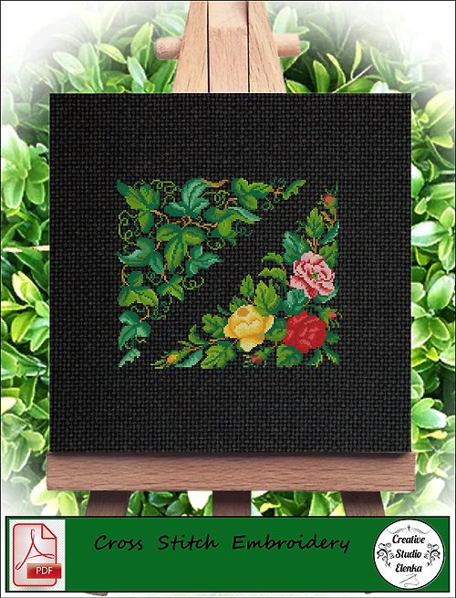 CreativeStudioElenka Vintage Cross Stitch Scheme Roses with petals - PDF Embroidery Scheme