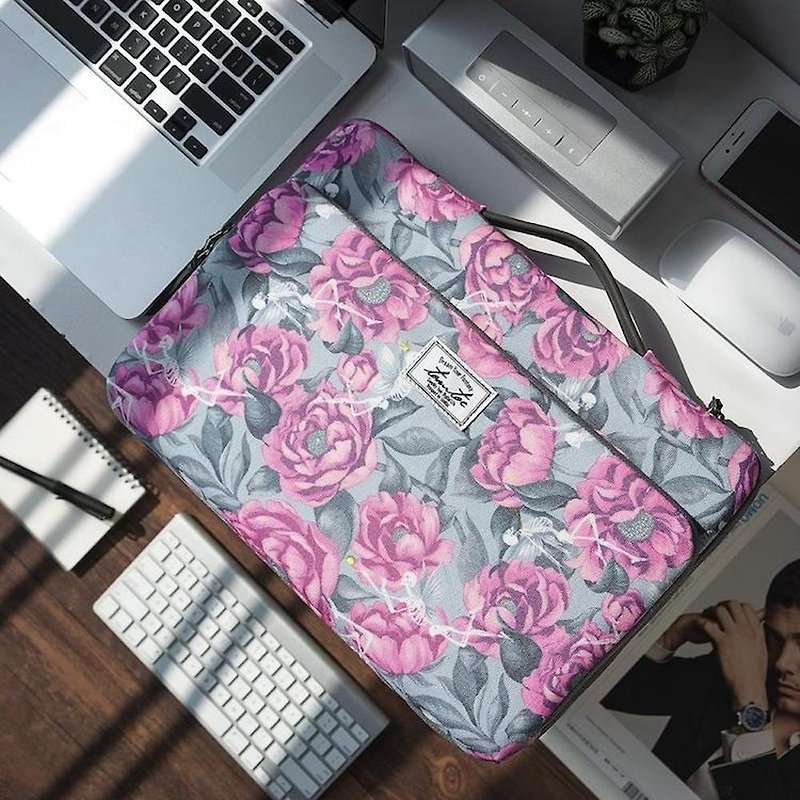 Prerequisite for staff, gray peony pencil case for MacBook Pro / MacBook Air13吋 - Laptop Bags - Polyester 