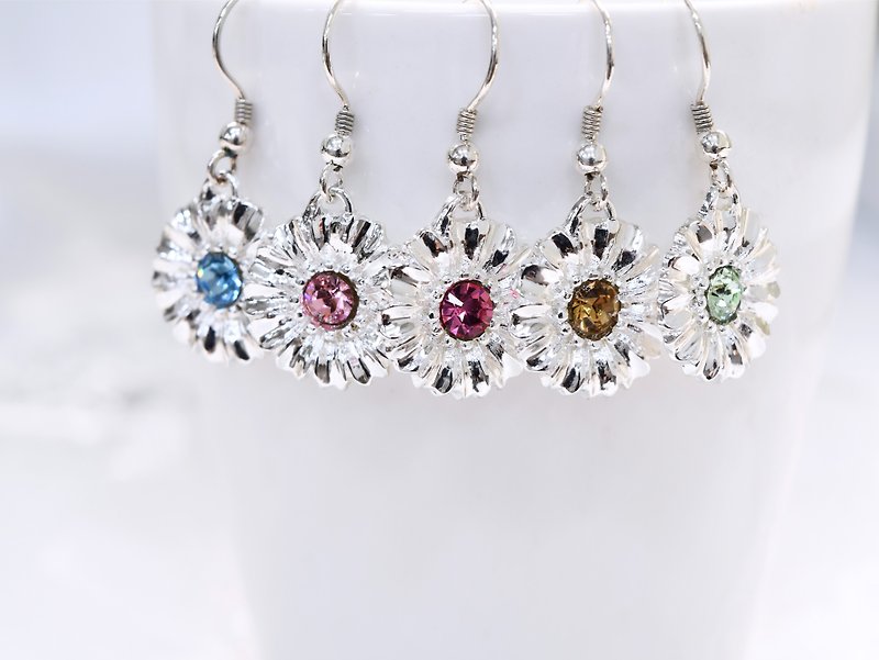 Flower series hook earrings crystal love flower shape (ERIJA0991E-2) - ต่างหู - เงิน สีเงิน