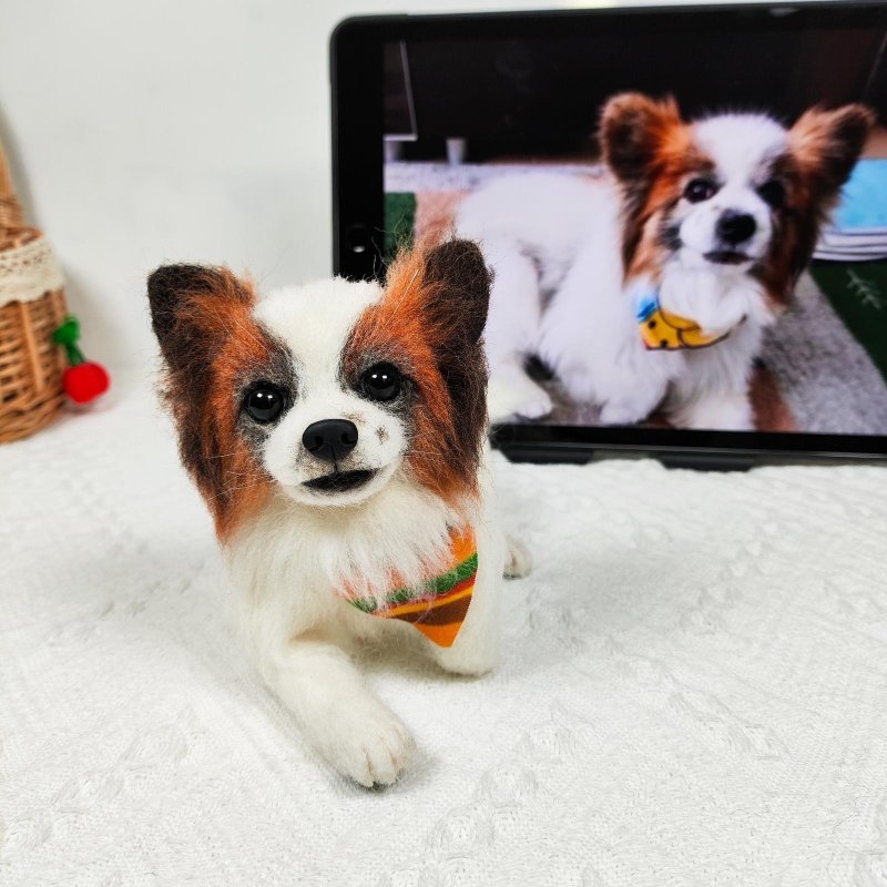 客制化逼真犬 羊毛氈 蝴蝶犬 寵物 娃娃 定制 手工 狗狗猫咪   35 - 貓/狗玩具 - 羊毛 多色