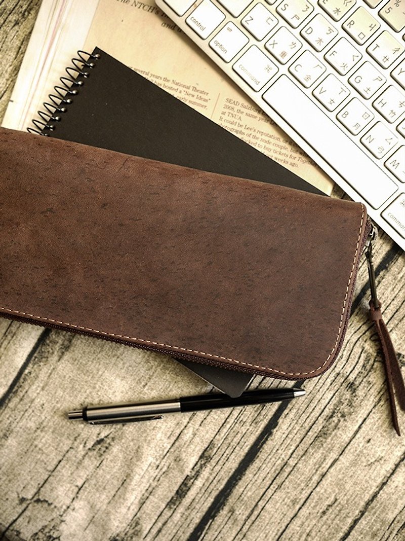 【Christmas】. Oil wax discolored leather. Classic long clip/wallet/wallet/coin purse - Wallets - Genuine Leather Brown